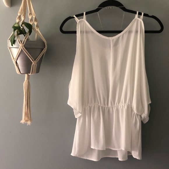 White Blouse Cold Shoulder Flamingo ✵ White Office - Picture 5 of 5